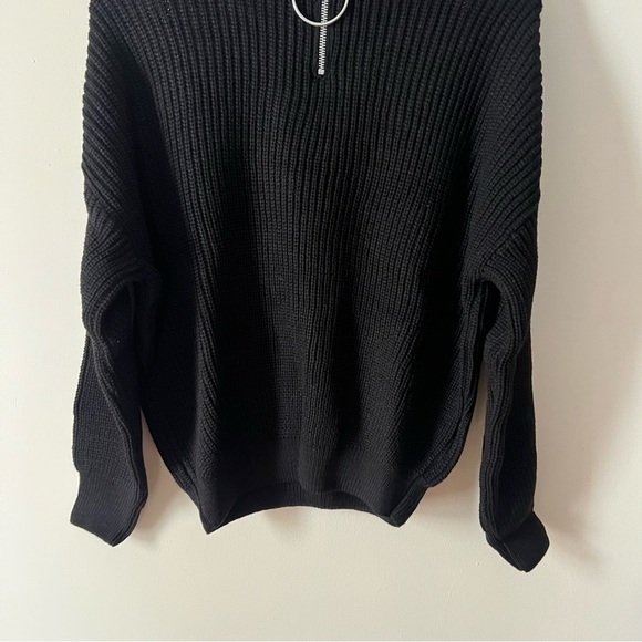 Koton Black Knit 1/4 Zip Neck Sweater Large Hoop Circle Pull NEW - Picture 12 of 16